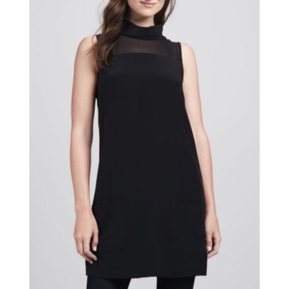 Joie Savory Silk Sarie Tunic Pockets Dress Caviar